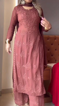 Zara Luxury Chikankari Suit Hand Muqaish Work 3pc Set - Chikankari official