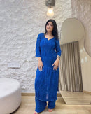 Zara Navy Blue Soft Georgette 2pc Set - Chikankari official