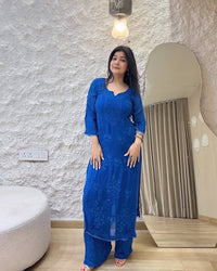Zara Navy Blue Soft Georgette 2pc Set - Chikankari official