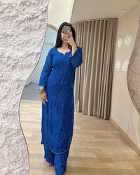 Zara Navy Blue Soft Georgette 2pc Set - Chikankari official