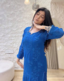 Zara Navy Blue Soft Georgette 2pc Set - Chikankari official