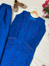 Zara Navy Blue Soft Georgette 2pc Set - Chikankari official