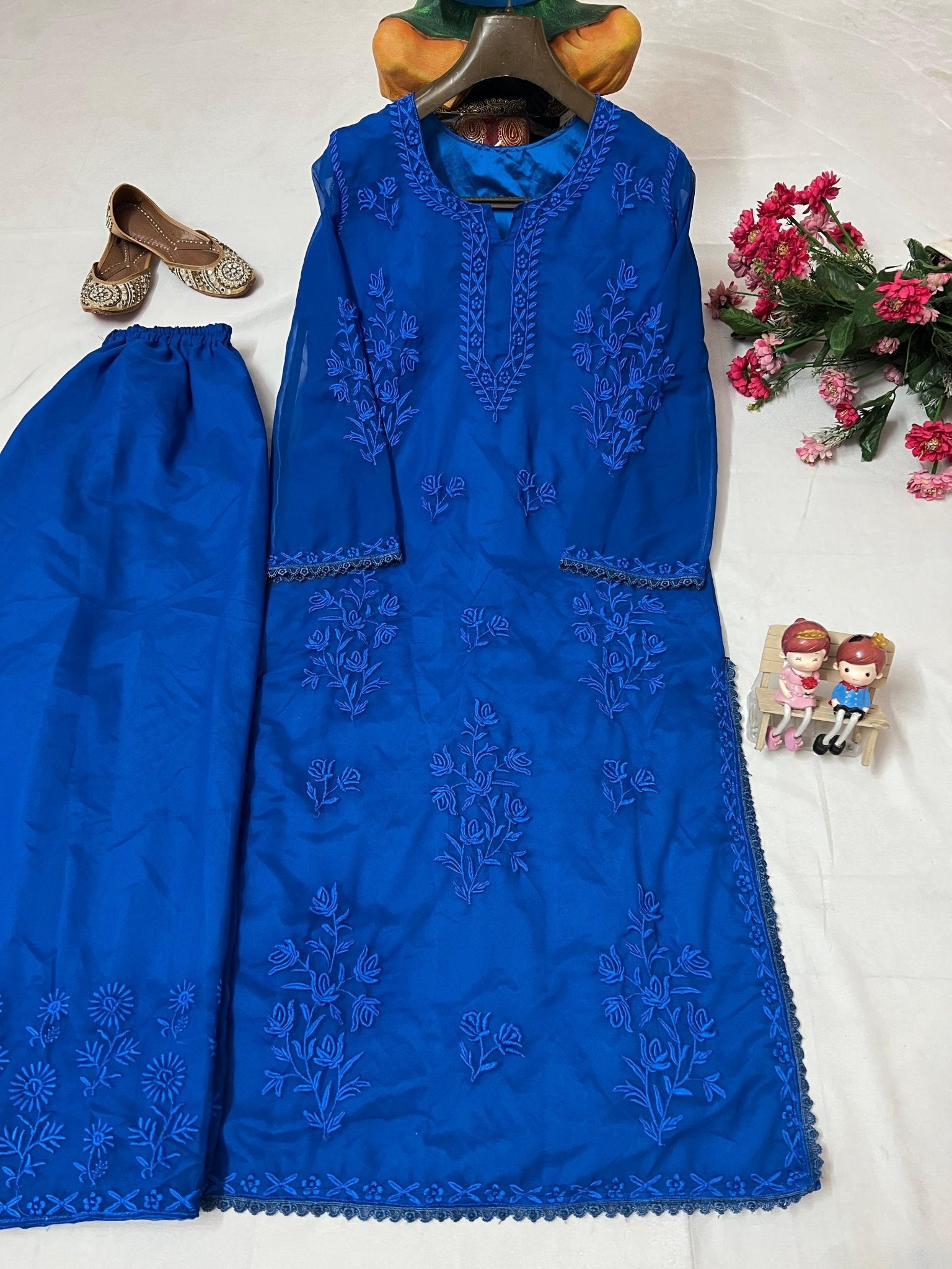 Zara Navy Blue Soft Georgette 2pc Set - Chikankari official