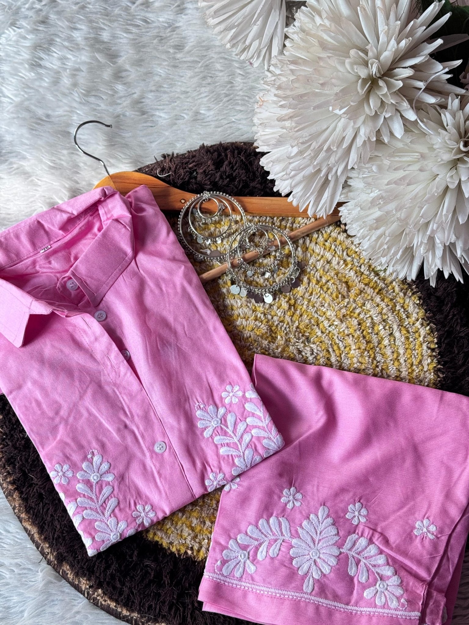 Zara White embroidery chikankari Co - ord Set - Chikankari official