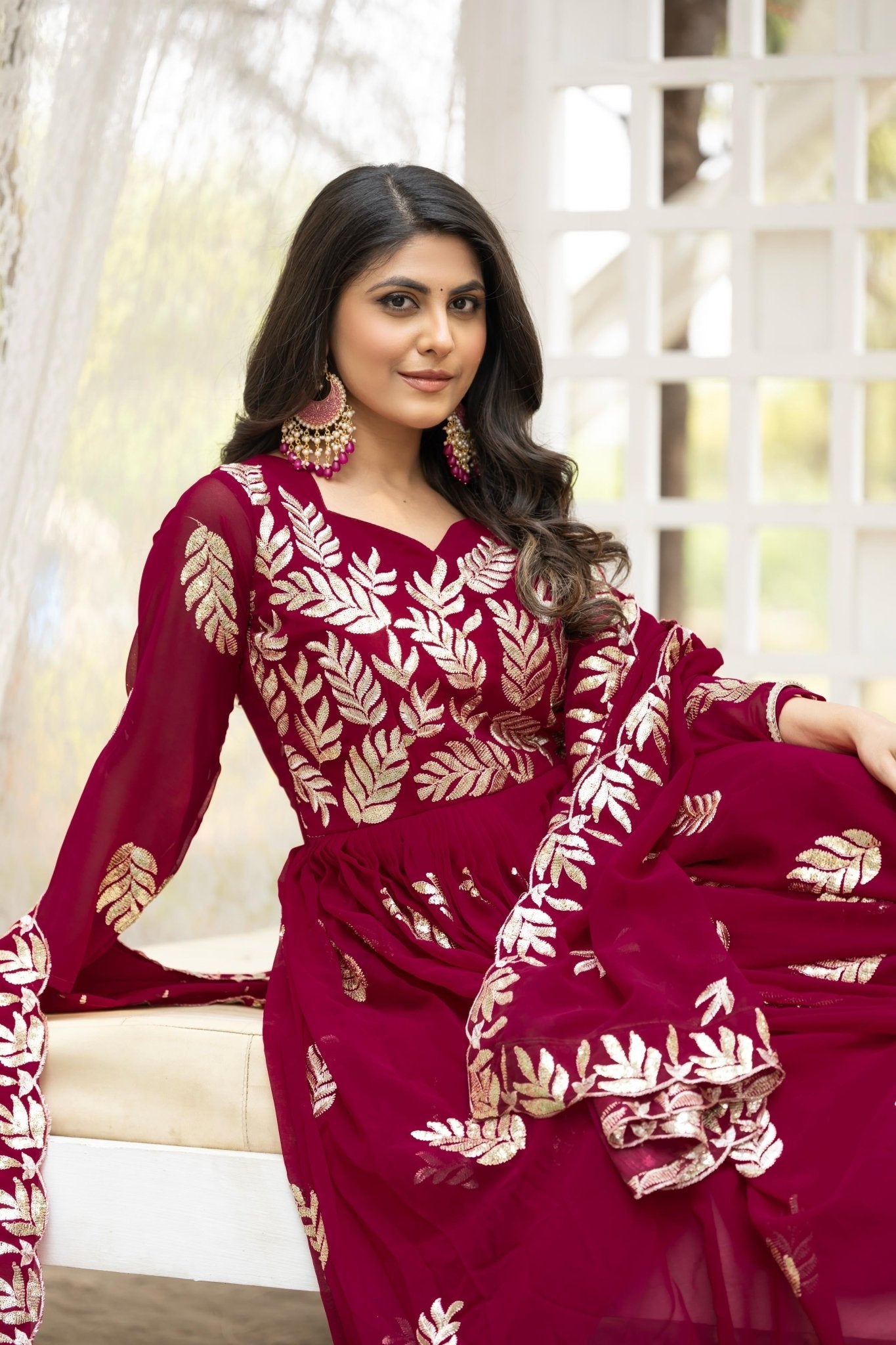 Zara x Sara Festive Long Gown With Dupatta - Chikankari official