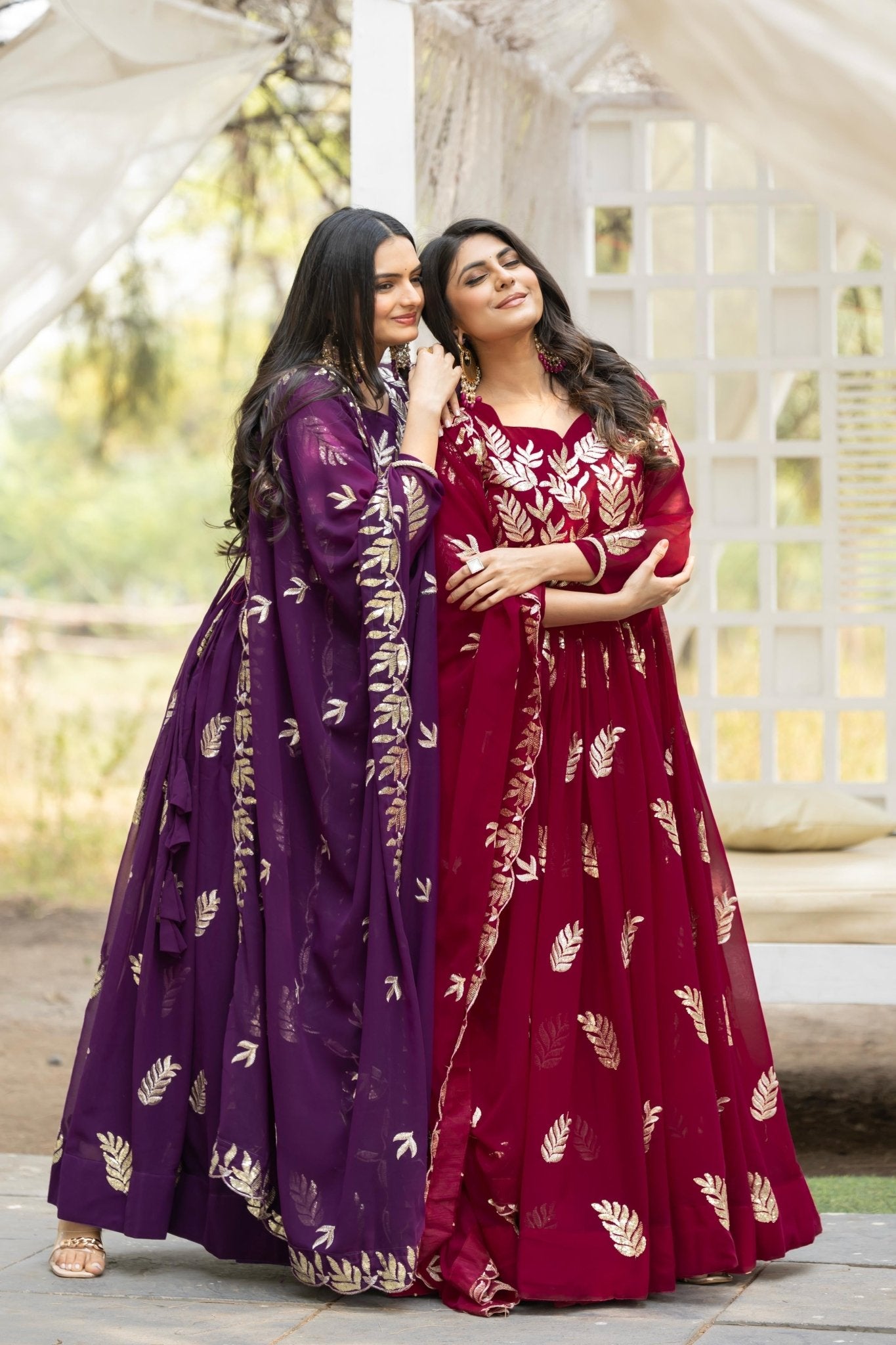 Zara x Sara Festive Long Gown With Dupatta - Chikankari official