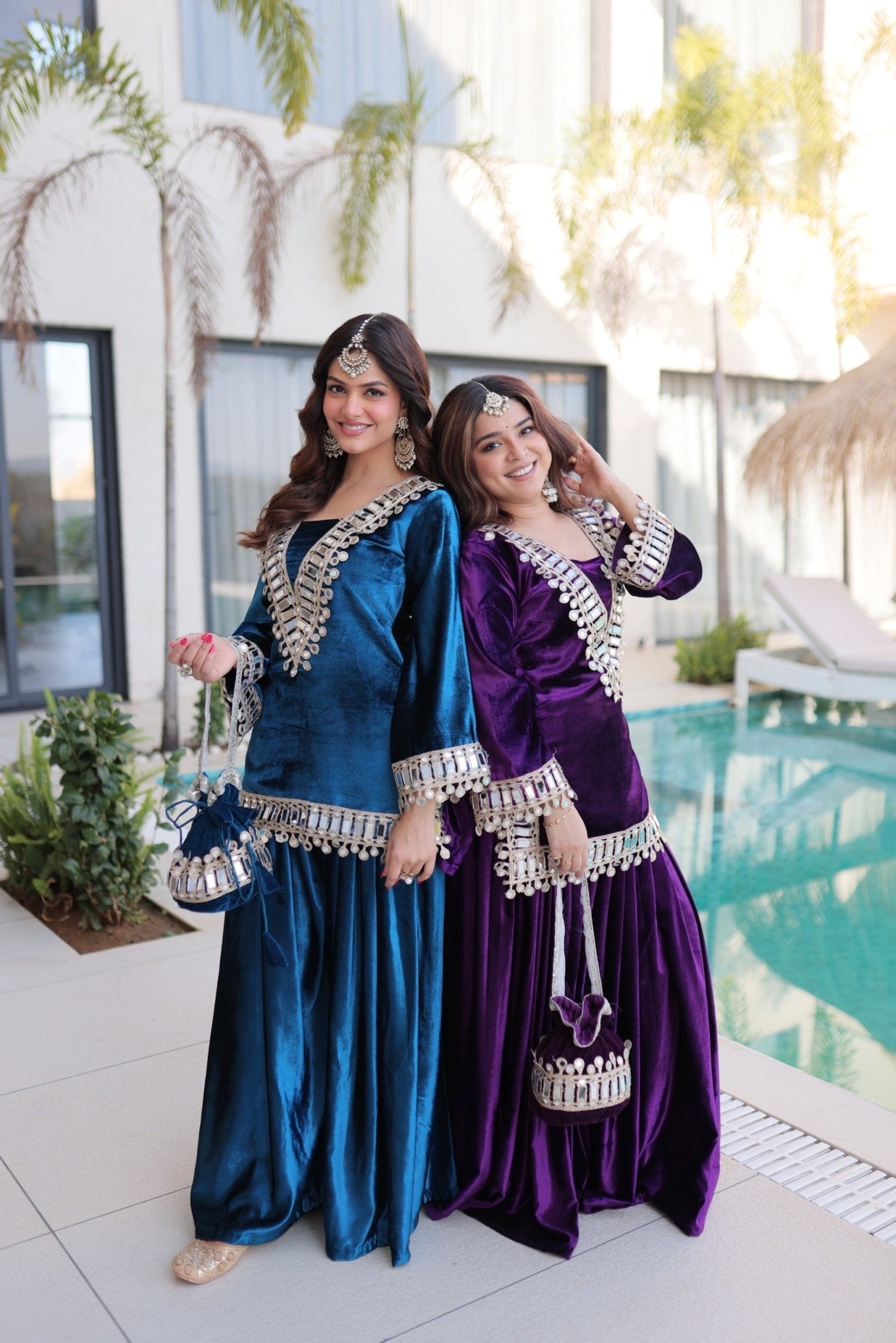 Zari work Special Set With Purse - Chikankari official