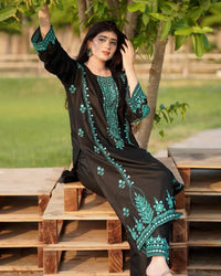 Zeenat Luxury Worked 3pc Set Roman Silk - Chikankari official