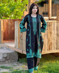 Zeenat Luxury Worked 3pc Set Roman Silk - Chikankari official