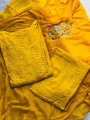 Zoya 3pc Set Golden Muqaish Work Chikankari Hand worked - Chikankari official