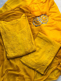 Zoya 3pc Set Golden Muqaish Work Chikankari Hand worked - Chikankari official