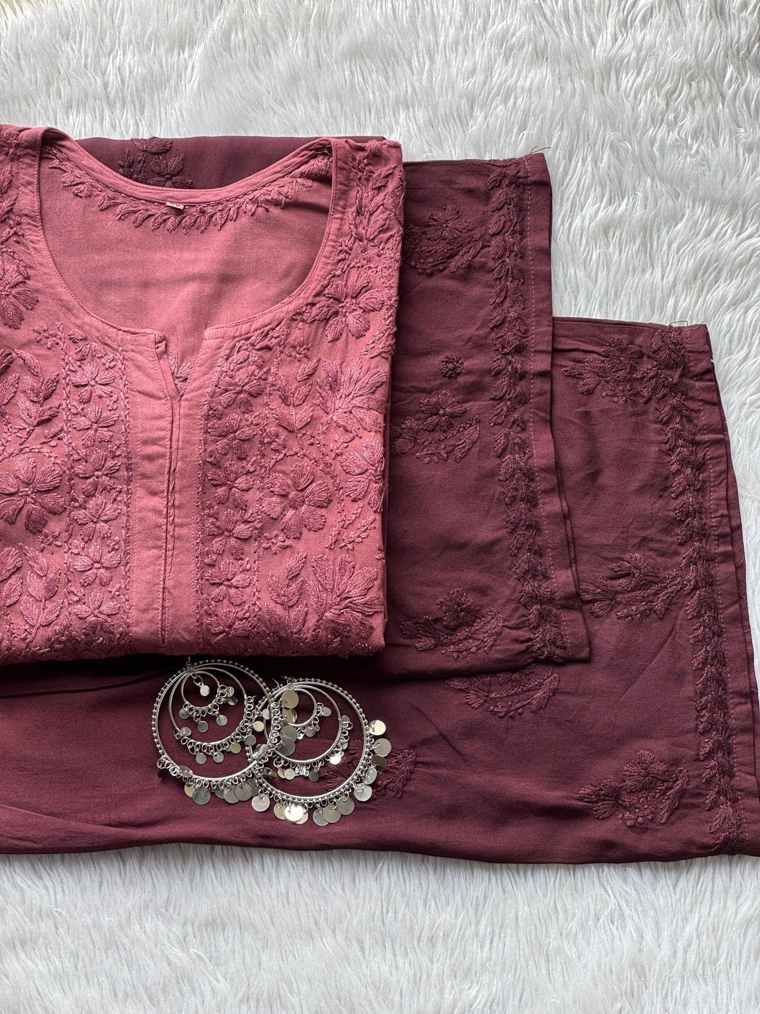 Zoya Handcrafted Chikan Rayon kurti with plazo Combo - Chikankari official