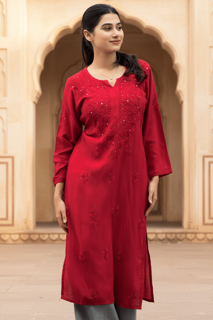 Zoya Handcrafted Rayon Muqaish Dyed Chikankari Kurtis