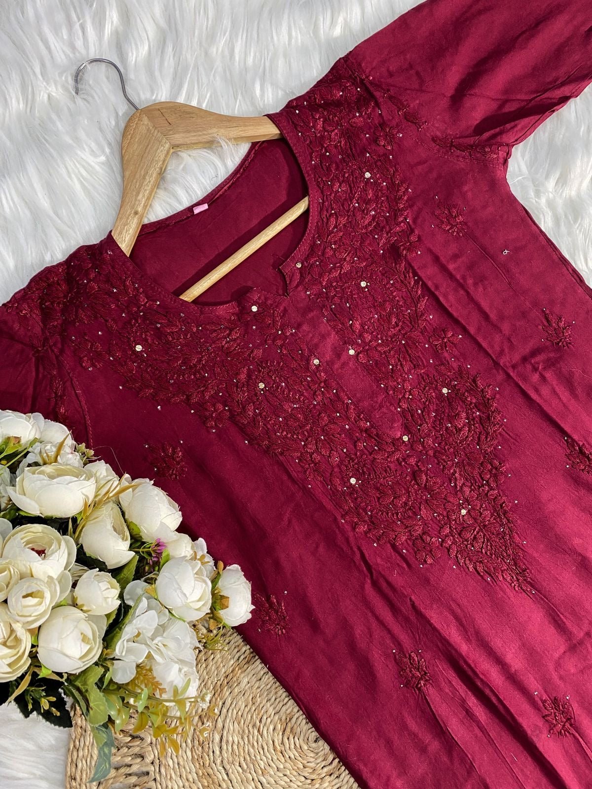 Zoya Handcrafted Rayon Muqaish Dyed Chikankari Kurtis - Chikankari official