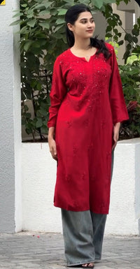 Zoya Handcrafted Rayon Muqaish Dyed Chikankari Kurtis - Chikankari official