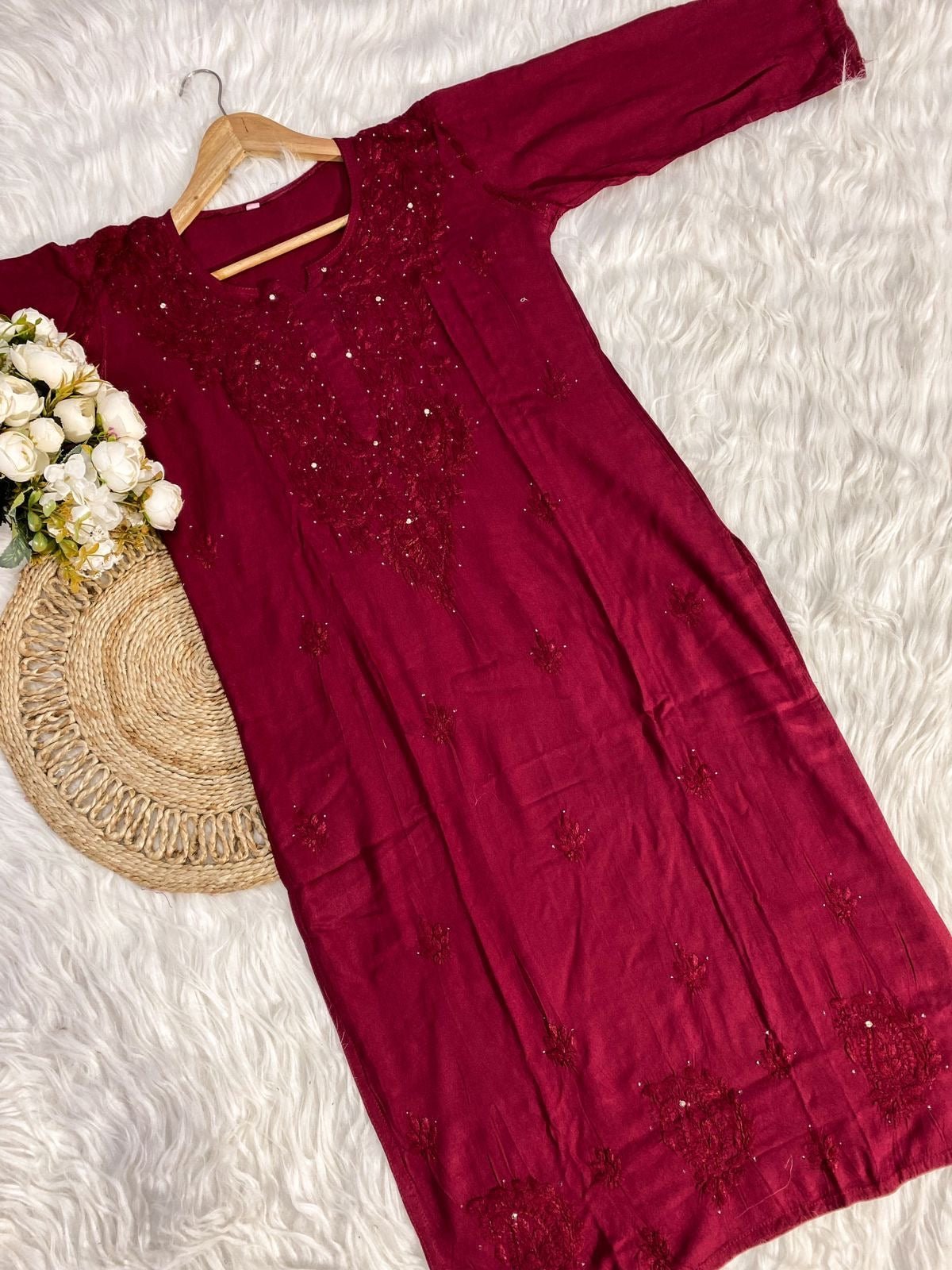 Zoya Handcrafted Rayon Muqaish Dyed Chikankari Kurtis - Chikankari official