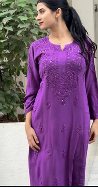 Zoya Handcrafted Rayon Muqaish Dyed Chikankari Kurtis - Chikankari official