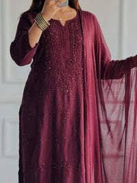 Zoya Handmade with Muqaish Soft 3pc Rayon Set - Chikankari official