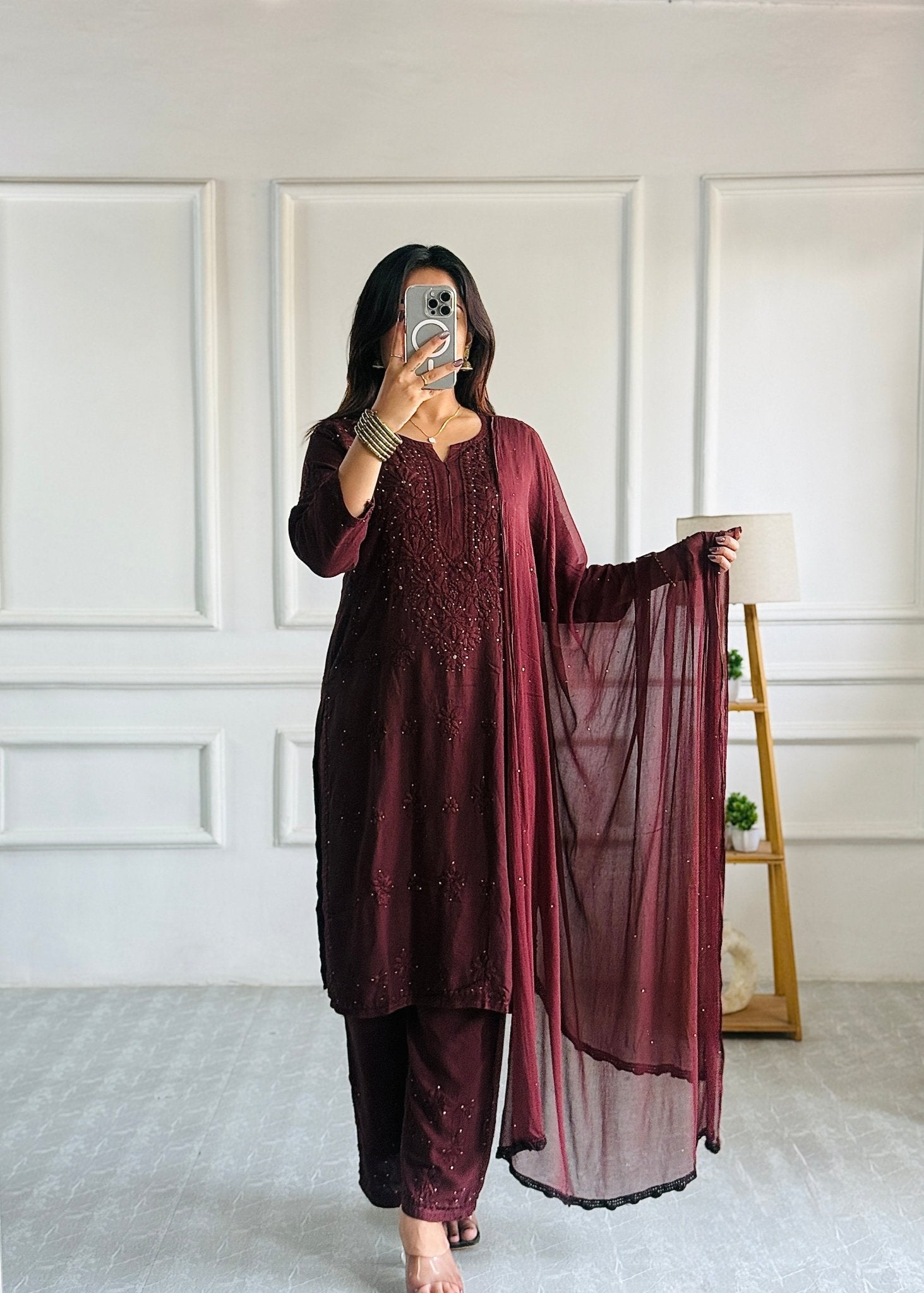 Zoya Handmade with Muqaish Soft 3pc Rayon Set - Chikankari official