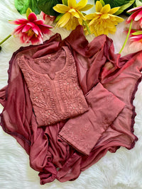 Zoya Handmade with Muqaish Soft 3pc Rayon Set - Chikankari official