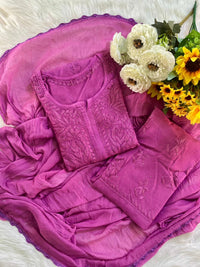 Zoya Handmade with Muqaish Soft 3pc Rayon Set - Chikankari official