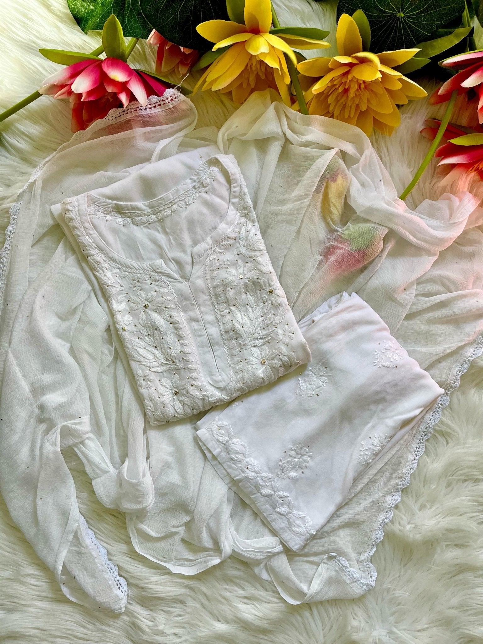 Zoya Handmade with Muqaish Soft 3pc Rayon Set - Chikankari official