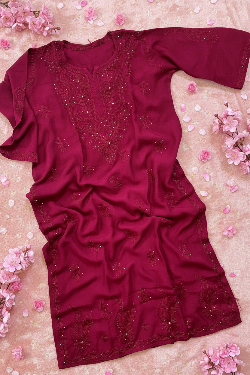 Zoya Muslin Muqaish Kurti  Ghaspatti with Bakhiya work