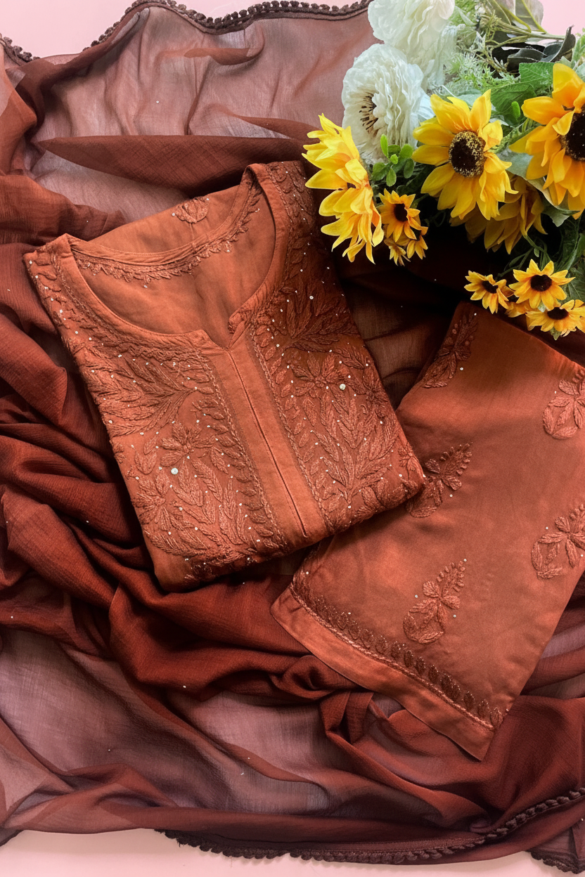 Zoya Muqaish work chikankari 3pc Set