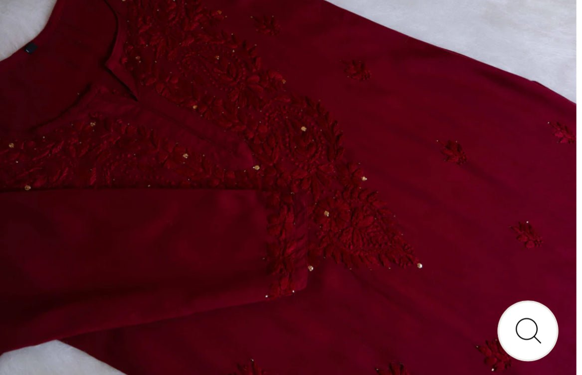 Zoya Muqaish Maroon Long Rayon Kurta with Plazzo - Chikankari official