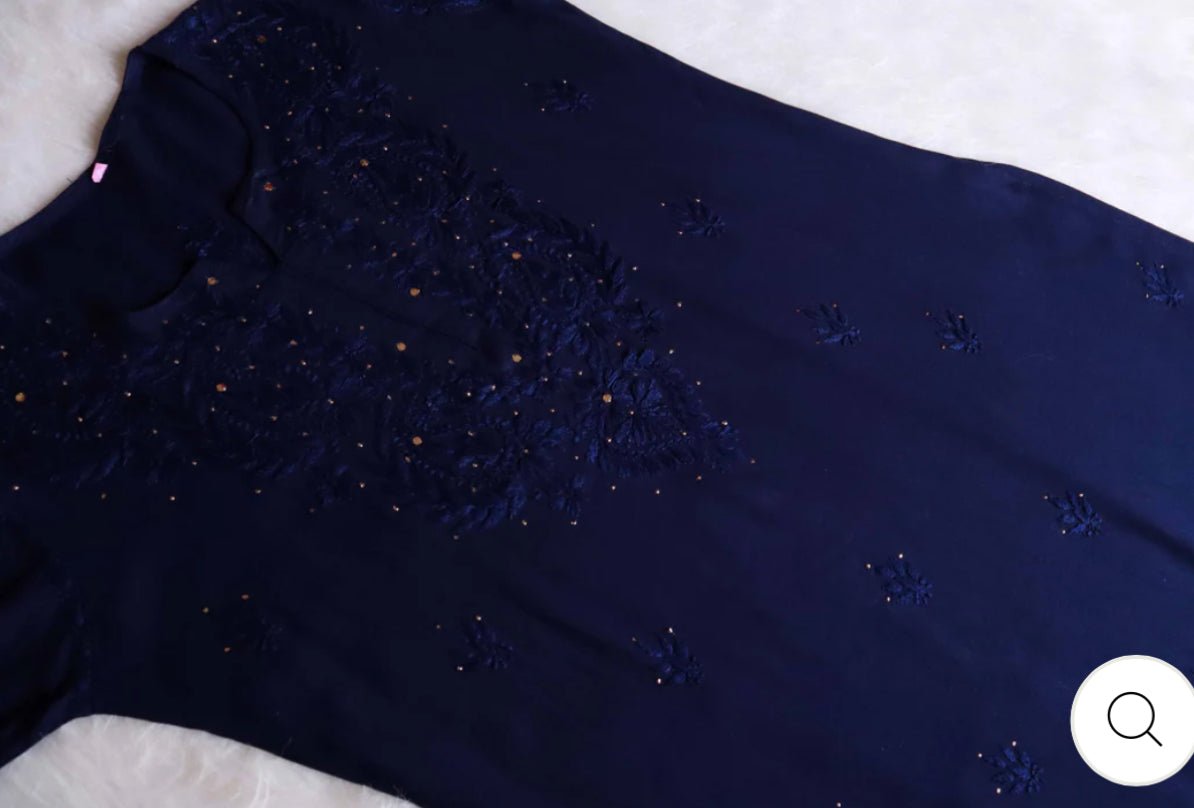 Zoya Muqaish Navy Blue Long Rayon kurta with Plazzo - Chikankari official