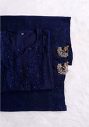 Zoya Muqaish Navy Blue Long Rayon kurta with Plazzo - Chikankari official