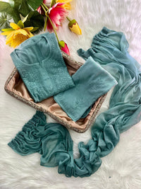 Zoya Rangrez Comfy 3pc Chikankari hand embroidered Set : Saba Ibrahim Inspired - Chikankari official