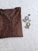 Zoya Rangrez Muqaish Soft Rich long Kurta - Chikankari official