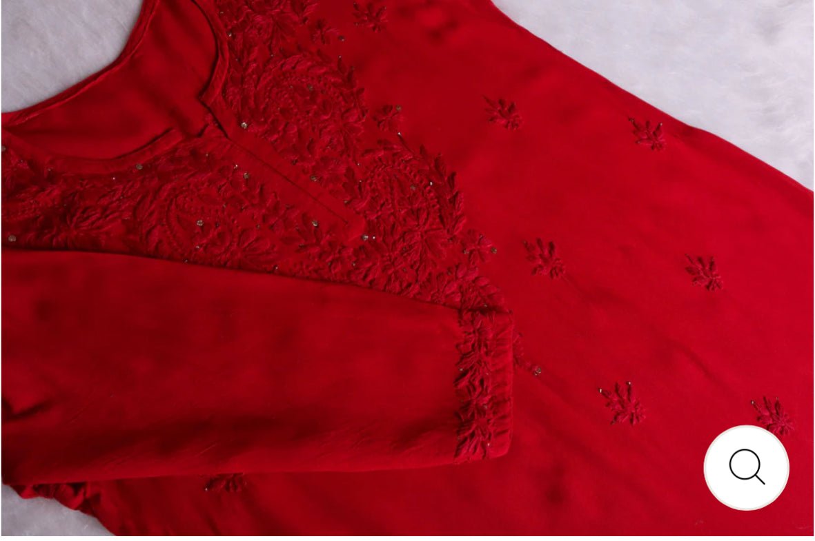 Zoya Red Muqaish 2pc Rayon Set - Chikankari official