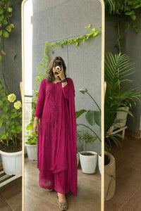 Zoya Resham heavy Gala booti viscose 3pc Set - Chikankari official