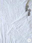 Zoya White Long rayon Muqaish Work kurta & Plazzo 2pc - Chikankari official