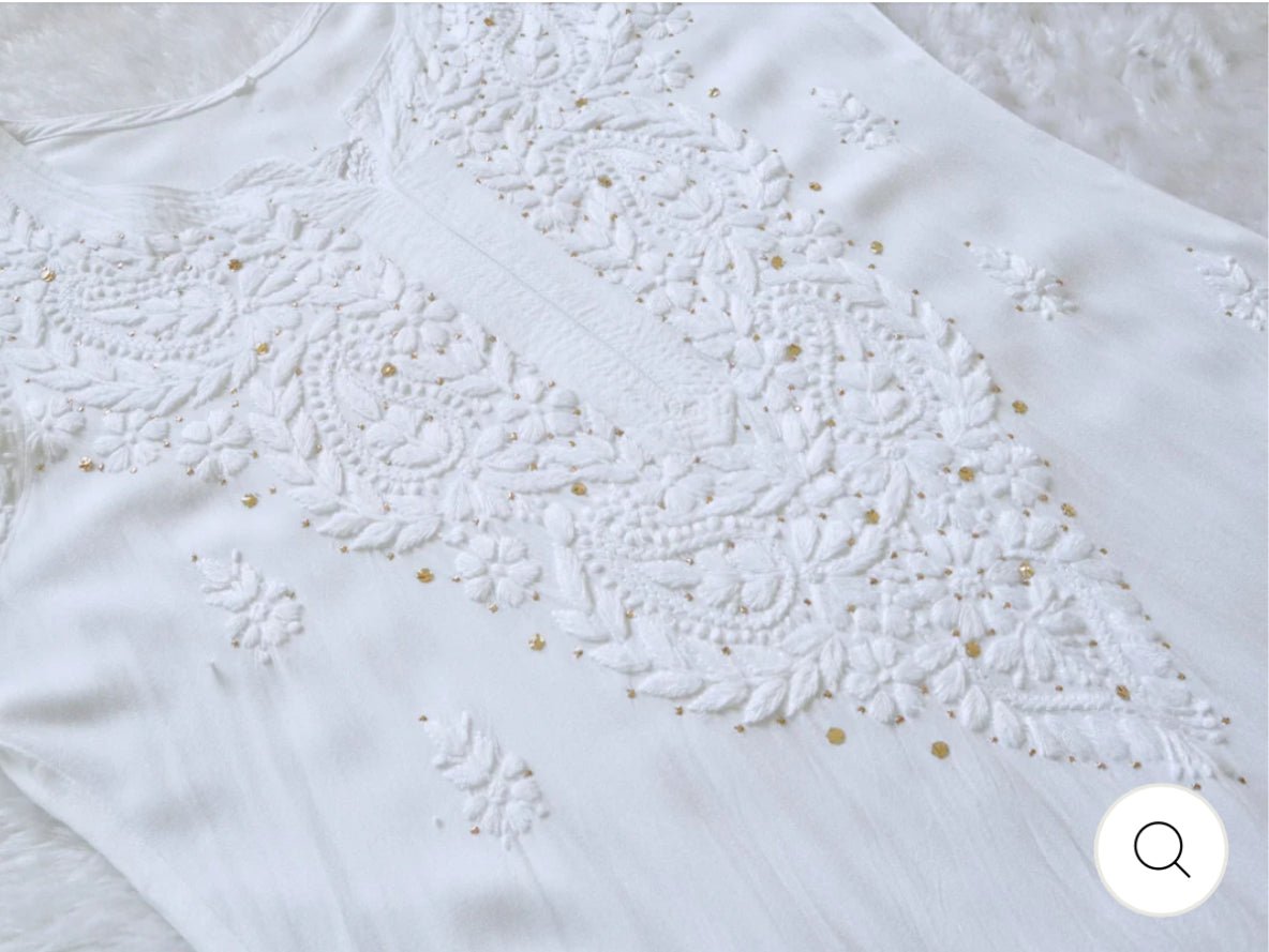 Zoya White Long rayon Muqaish Work kurta & Plazzo 2pc - Chikankari official