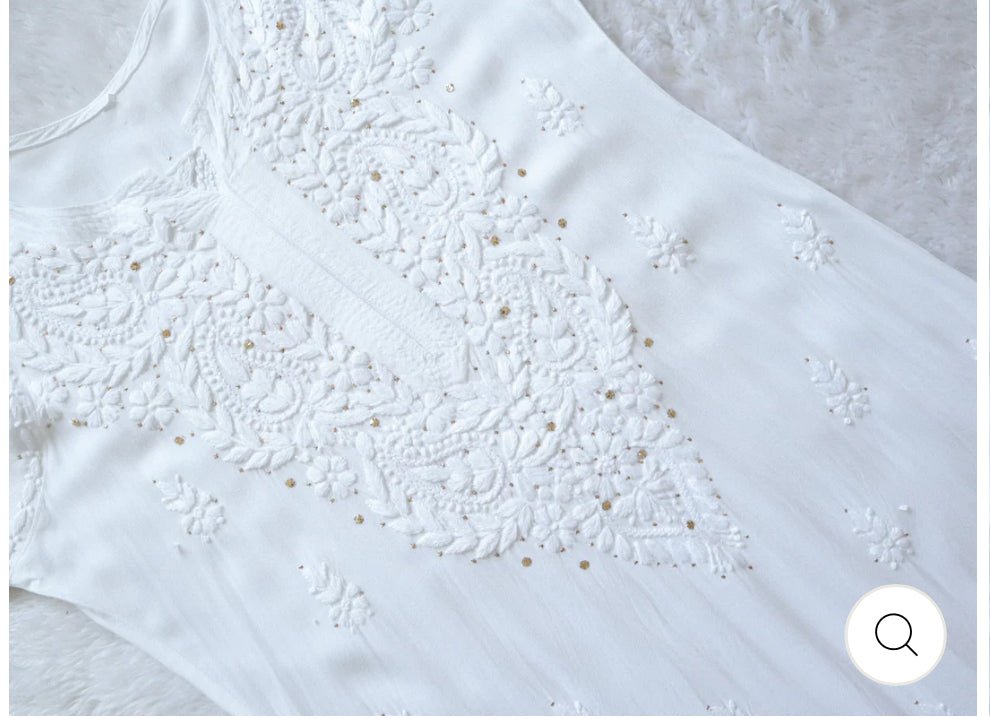 Zoya White Long rayon Muqaish Work kurta & Plazzo 2pc - Chikankari official